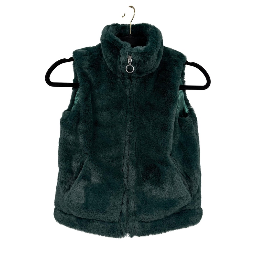 Urban Republic Girls Forest Green Faux‎ Fur Full Zip Vest Size S 7/8 Style 5013